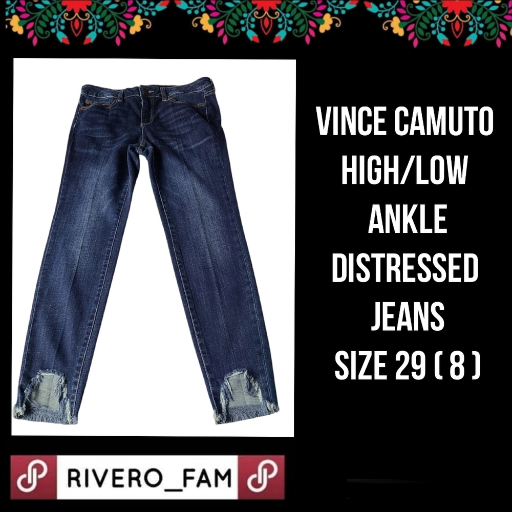VINCE CAMUTO | HIGH/LOW ANKLE DISTRESSED JEANS | SIZE 29 ( 8 )